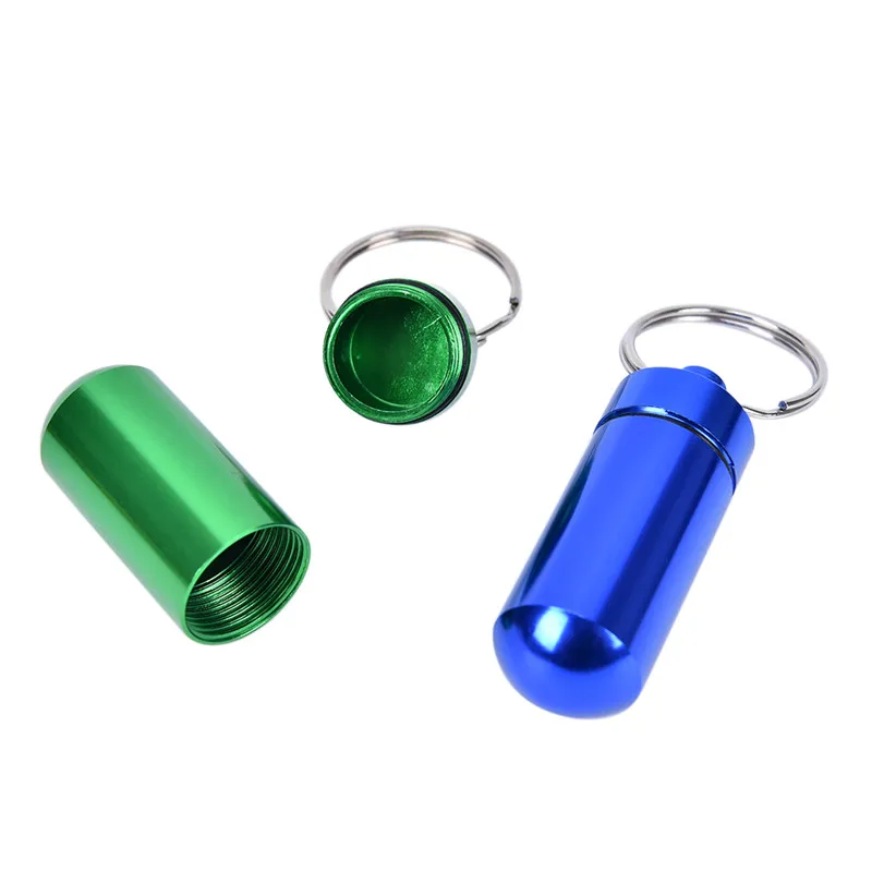 1Pc Aluminum Waterproof Pill Shaped Box Bottle Holder Container Keychain Medicine Box Pill Box Key Holder