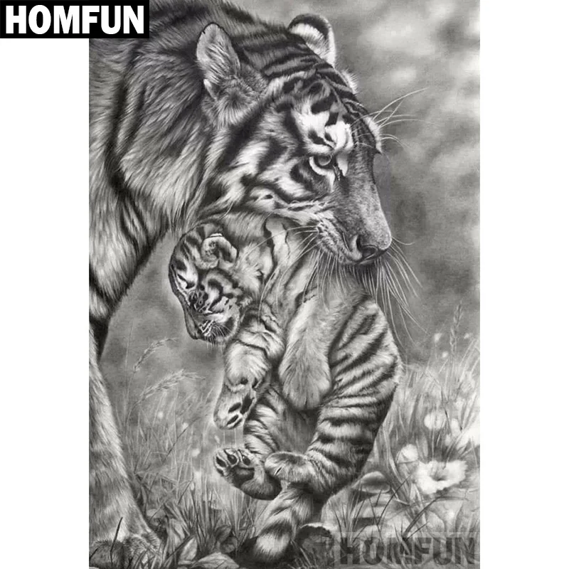 

HOMFUN Full Square/Round Drill 5D DIY Diamond Painting "Tiger Family" Embroidery Cross Stitch 5D Home Decor Gift A06679