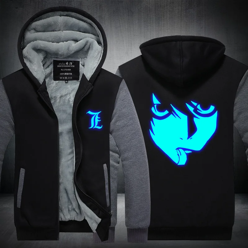Fans Wear Unisex Winter Death Note:L Printed Hoodie with Pocket Double 11 At Night Casual Coat Cosplay Costume Hoodies