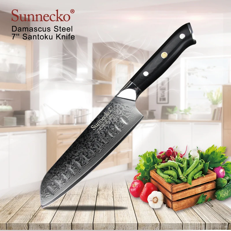 

SUNNECKO Premium 7" Santoku Knife Japanese VG10 Steel Blade Sharp Meat Cutter Kitchen Knives G10 Handle Damascus Chef's Knife