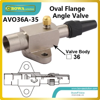 

Angle shutoff valve with oval flange connection suitable for Conventional Semi-Hermetic Compressor, such 4S/6S, two-stage