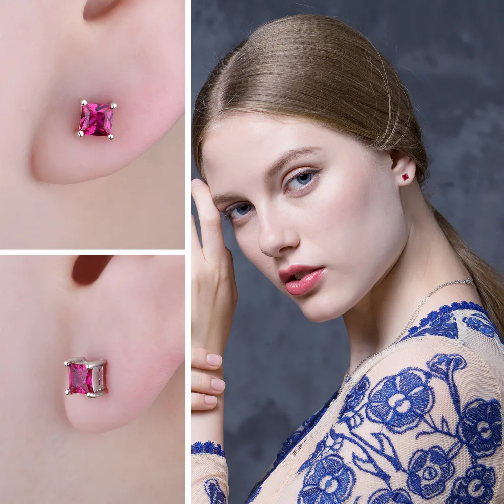 Jewelrypalace квадратный 0.8ct создан красный рубин 925 серебро Серьги гвоздики для Для