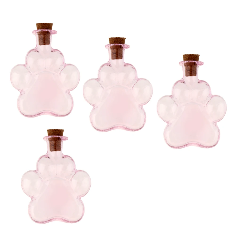 4Pcs Mini Paw Empty Glass Wishing Bottle Vial Pendant Charms Jars with Cork Stoppers DIY Craft