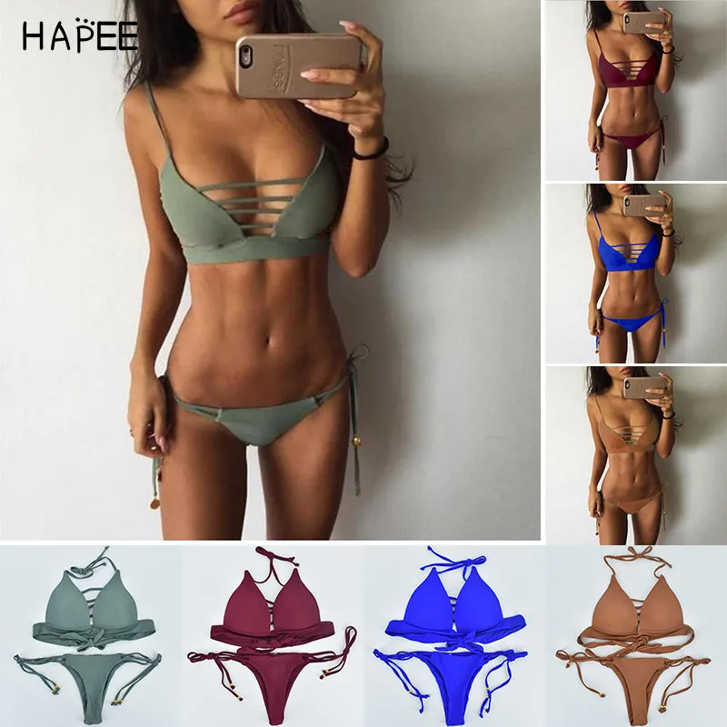 2017 Bikini Sets Women Sexy Lace Up Multi Strings Brazilian Bathing Suits Swim Wear Thong Bikini