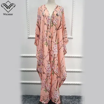 

Wechery New 2018 Kimono Abaya Floral Muslim Open Loose Plus Size Abaya Moroccan Flower Printed Robes Womens