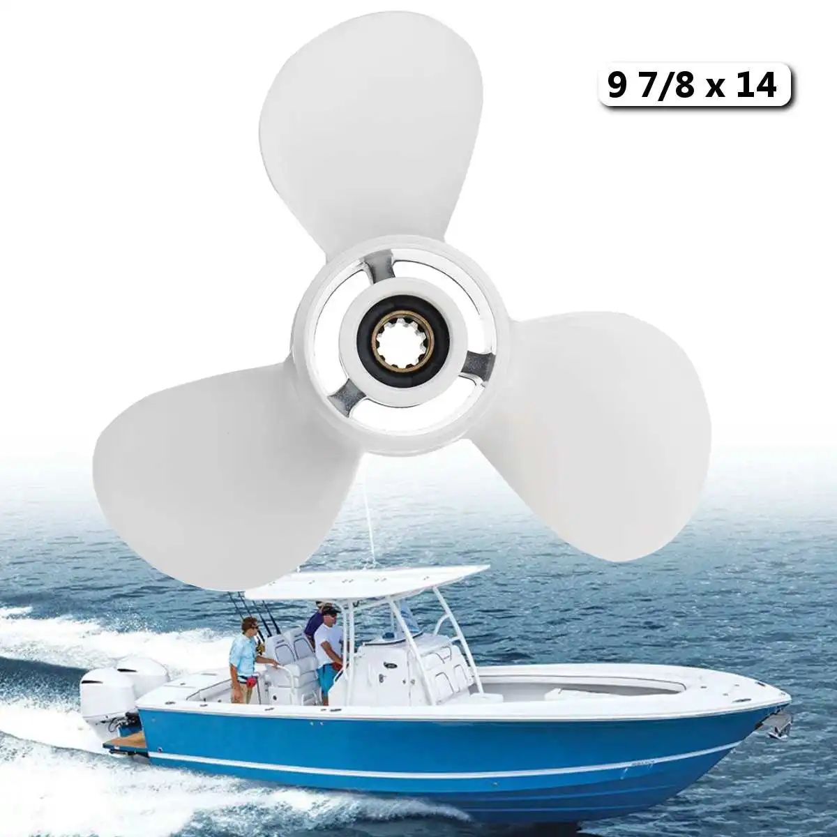

664-45952-00-EL For Yamaha 20-30HP 9 7/8 x 14 Boat Outboard Propeller Aluminum 10 Spline Tooths White 3 Blades R Rotation