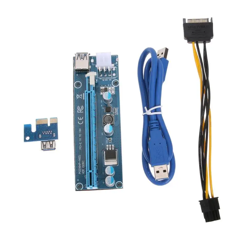 PCI-E Express USB 3.0 1x to 16x Extender Riser Card Adapter SATA Power Cable 