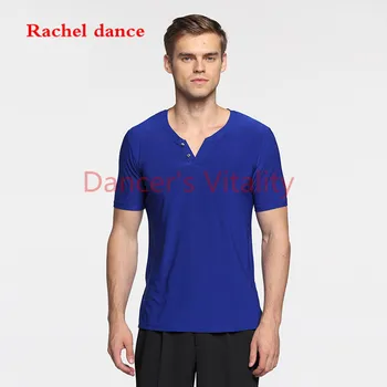 

2017 Short Sleeves Round Neck Mens Latin Shirts Dance Top Ballroom Latin Dance Costumes Stage Clothing For Men Ballroom Clothes