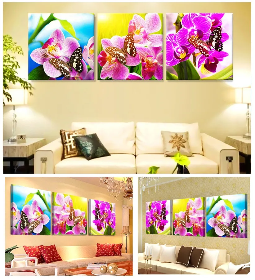 Framelss 3 панели украшение дома модульные картины красивые цветы холст живопись на стене гостиной плакат и принты