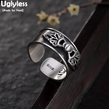 

Uglyless 100% Real 925 Sterling Silver Buddhistic Vajra Open Rings for Women Thai Silver Buddha Six Words Finger Ring Fine Jewel