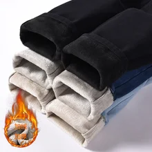 Зимние флисовые джинсы для женщин с высокой талией джинсы для женщин в стиле бойфренд размера плюс синие Черные джинсы для мам брюки WJ90