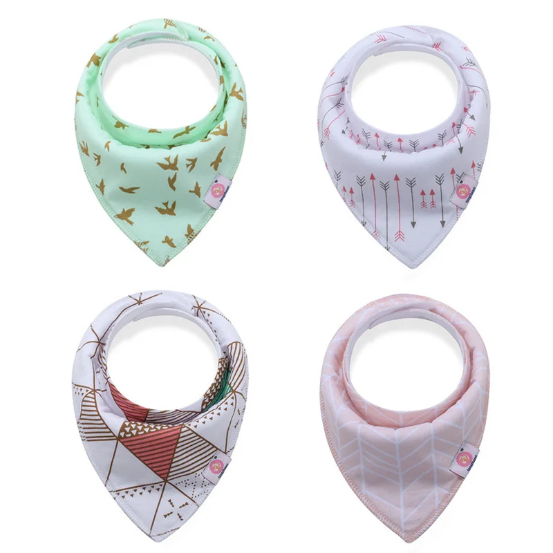 Teenster Fashion Burp Cloths Baby Cloth Bandana Bibs Cheap Stuff Bib Cartoon Printing Baby Bibs 4pcs/lot Pure Cotton Double-deck