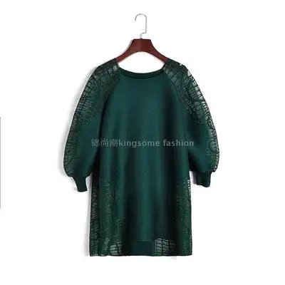 Miyake Модный складной прочный фонарь рукав o-образным вырезом три четверти свободная футболка - Цвет: dark green