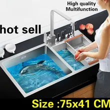 Квартира роскошная кухня ручная раковина двойной паз мыть овощи стандарт 304 нержавеющая сталь 750x410 мм