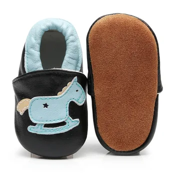 

Genuine Leather horse Print Baby moccasins First Walkers Soft Sole toddler girls Boys shoes infant Crib Shoes for 0-24month