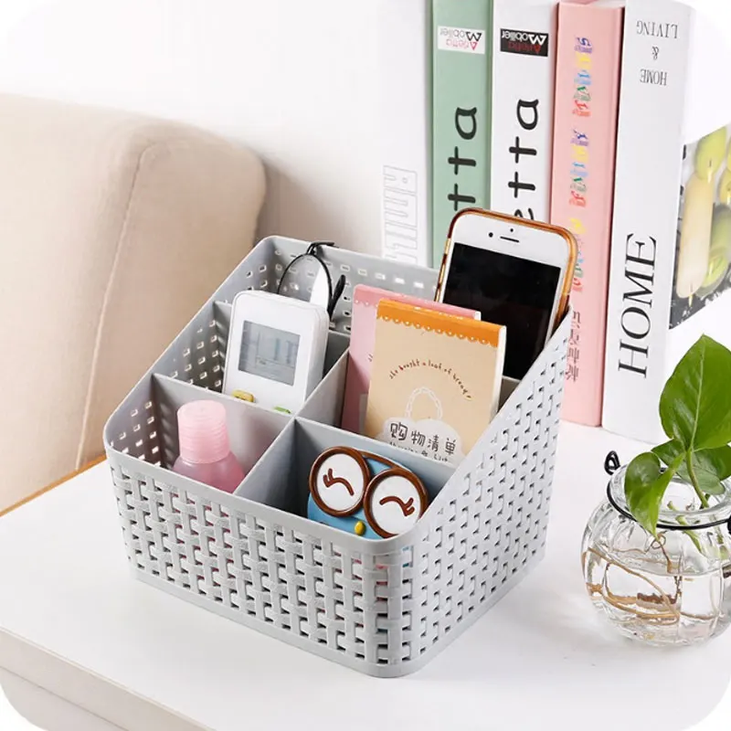 

Plastic Desktop Makeup Organizer Box Cosmetic Case Remote Control Holder Multi-grid Small Objects Container Decor