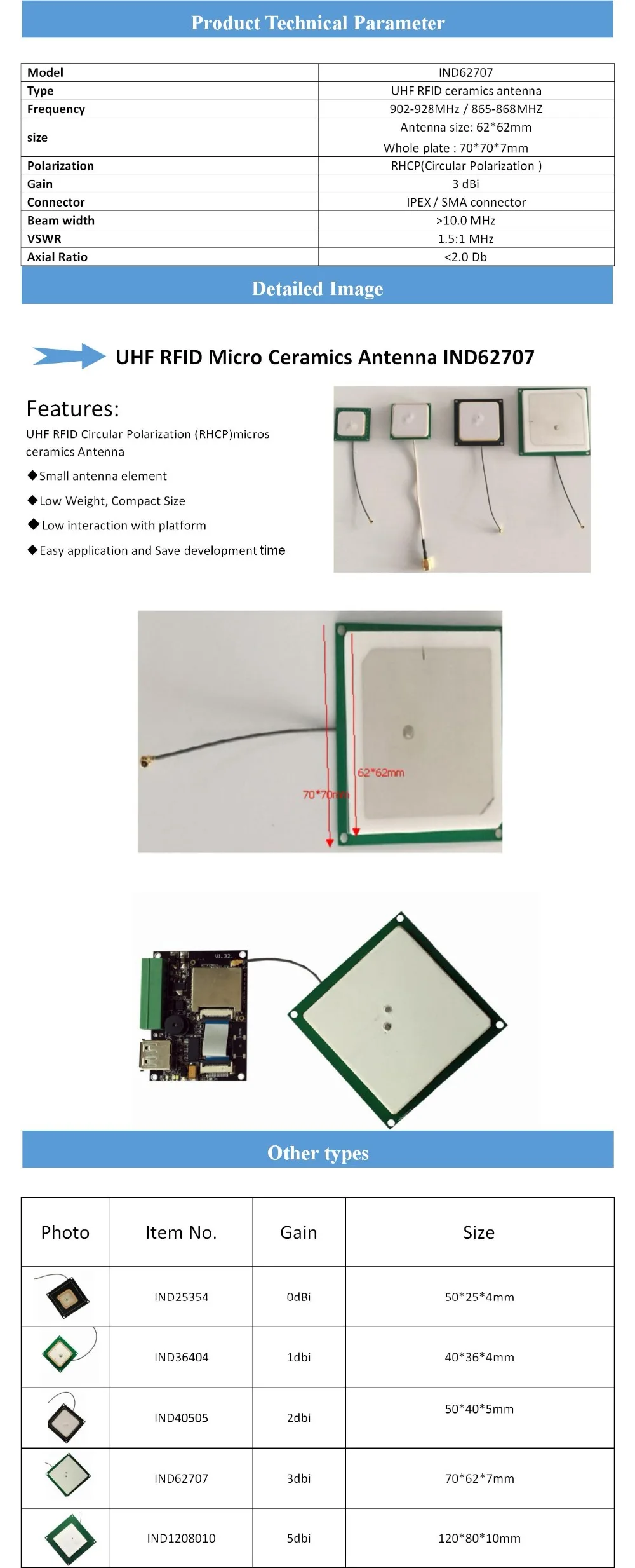 Портативный Настольный rfid-считыватель uhf Android Встроенная система 4 комплекта пассивный короткий диапазон считывания 0-3dbi маленькая керамика uhf rfid антенна