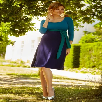 

Maternity Women Dress Summer 3/4 Sleeve O-neck Knee Length Dress Pregnant New Moms Fashion Western Style Contrast Color Dresses