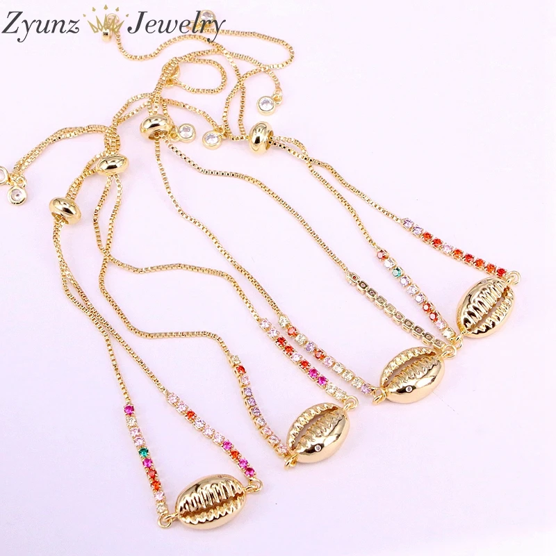 

10PCS, Gold Filled Cowrie Shell Bead Thin cz tennis chain bracelet, various colors colorful cz trendy bracelet for women jewelry