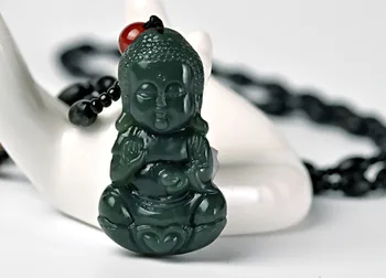 

Natural Real Dark Green Stone Carved Baby Buddha Lucky Amulet Pendant Necklace Men Women's Fashion Jewelry