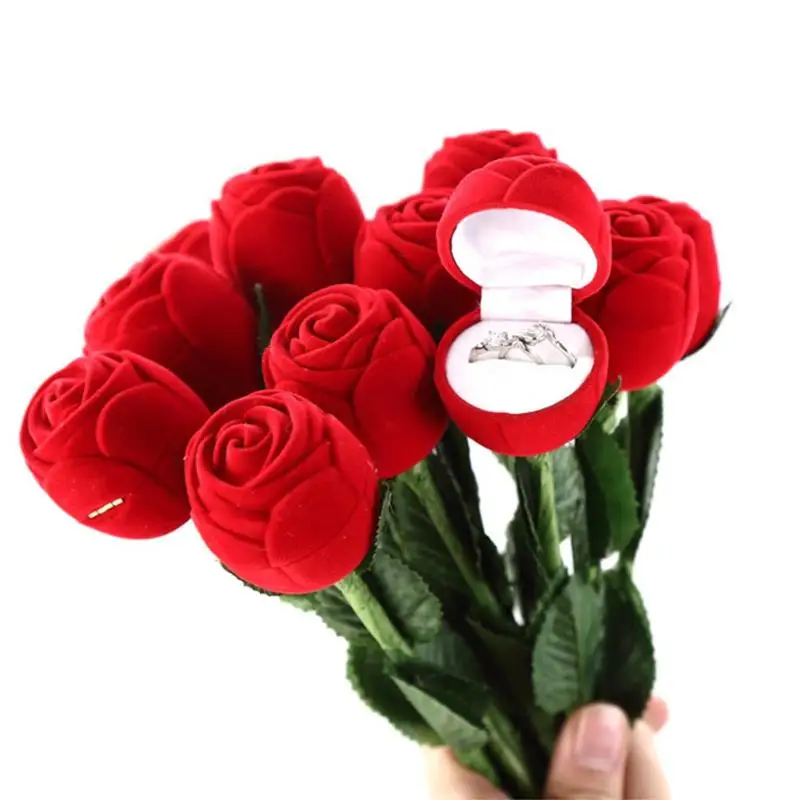 Роза Цветок стекаются кольцо коробка Свадьба Валентина подарочная упаковка чехол с стержнем