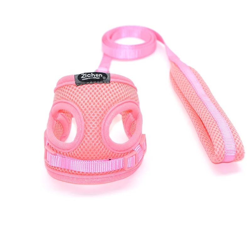 Dog Cat Harness Vest Pet Supplies Adjustable Soft Breathable Mesh Chest Strap Walking Lead Leash for Puppy Small Medium Dog - Цвет: Pink