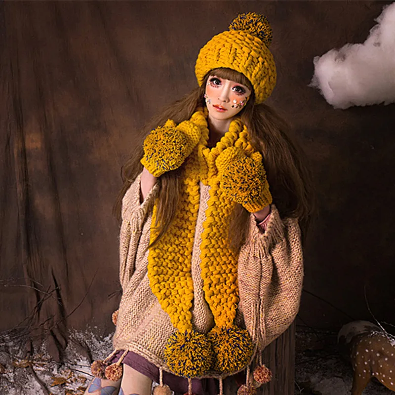 Шапка и шарф BomHCS зимние теплые вязаные крючком шапки ручной работы для женщин