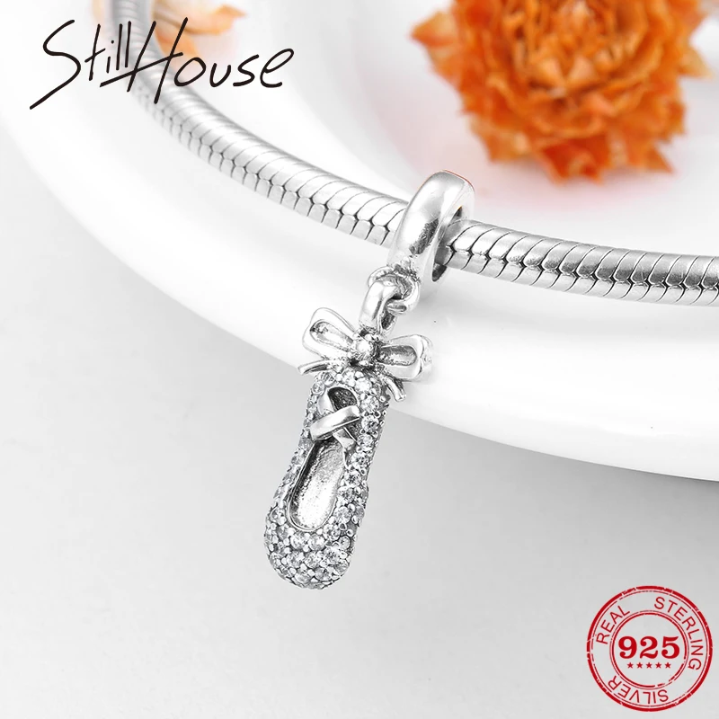 

Real 925 Sterling Silver Charming CZ Girl Ballet Shoes Charms Fine Pendants Fit Original Pandora Charm Bracelet Jewelry Making