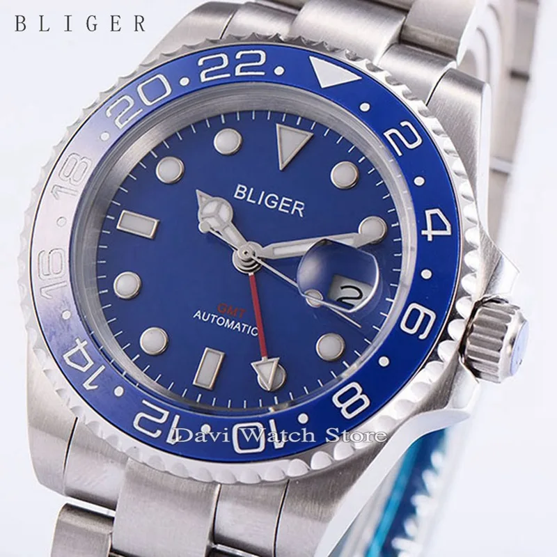 

40mm Bliger Date Day Ceramic Bezel GMT Luminous sapphire Automatic Watch