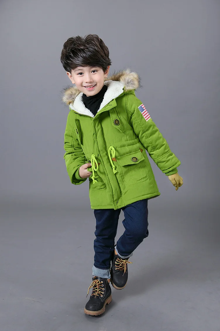HH/детская зимняя куртка-парка; зимний комбинезон с натуральным мехом; детская куртка-парка; пальто для девочек; одежда для маленьких мальчиков; Верхняя одежда с капюшоном - Цвет: green