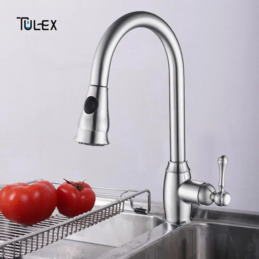 TULEX кухня кран 1 компл. Гибкий Смеситель хром одной ручкой Pull подпушка носик смеситель горячей и холодной воды
