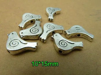 

Vintage Silver Alloy Bird Beads 10*15mm Retro DIY Accessories Double Sides Bird Beads For Jewelry Making 90 pcs-Free Shipping
