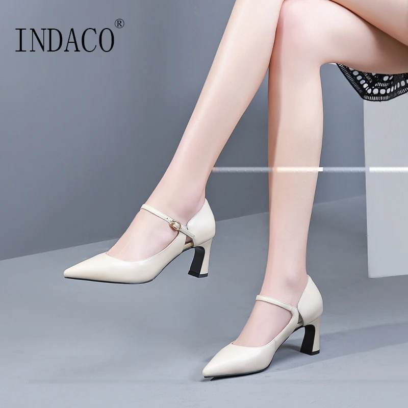 

2019 Women Shoes High Heels Leather Pumps Spring Summer for Women 6.5cm Zapatos Mujer Tacon