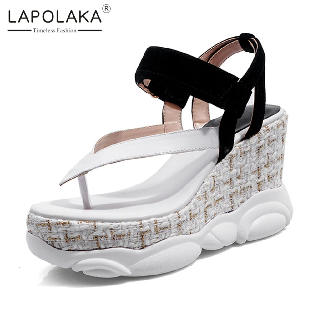 

Lapolaka Brand New INS Hot women's Genuine Leather Ladies Wedges High Heels Platform Shoes Woman Casual Party Summer Sandals