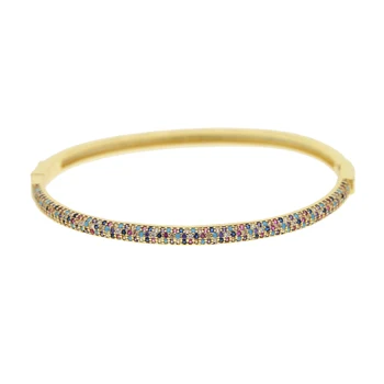 

Gold rose gold color micro pave cz colorful open bangle bracelet for women