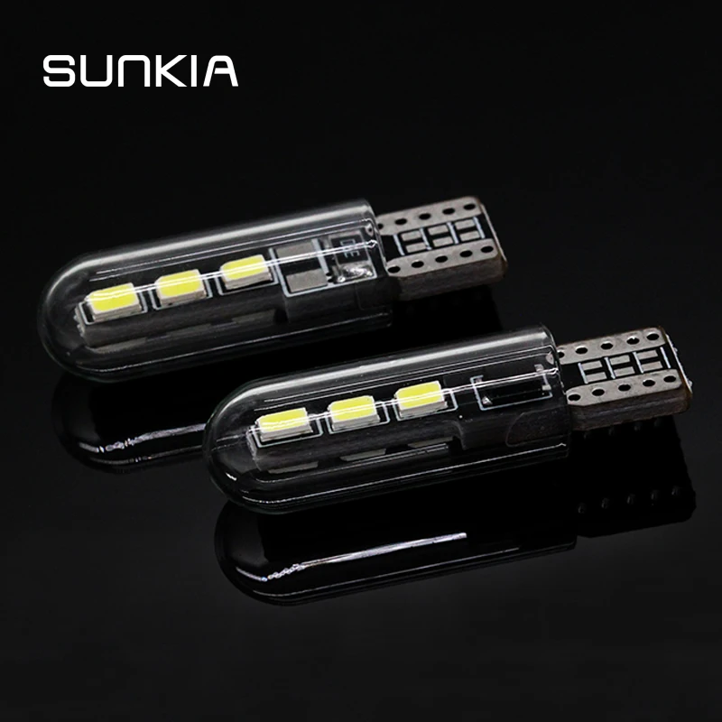

SUNKIA 2PCS/Lot High Power T10 W5W/194 3030-6SMD Multifunction LED Car lamp Clearance Width Parking Lamp with Glass Cover