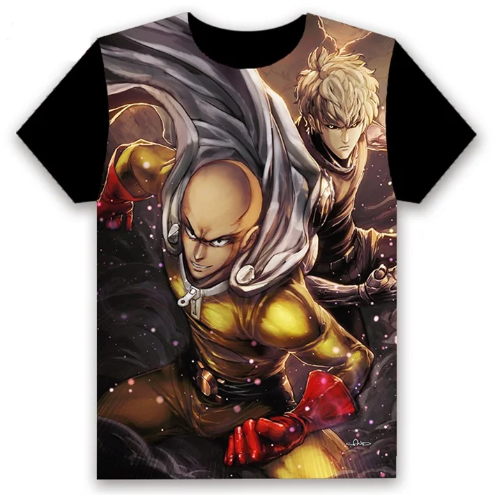 Мужская футболка Аниме ONE PUNCH MAN Saitama Genos tatsumaki принт косплей с коротким рукавом унисекс Повседневная Черная футболка летние модные топы - Цвет: 2