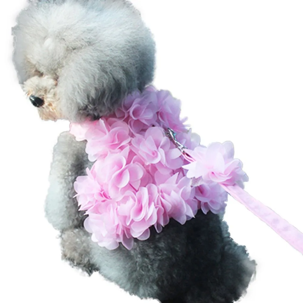 Cute Pet Dog Leash Pink 3D Flowers Decor Dog Lead Leash Summer Spring
