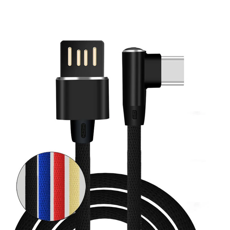 

90 Degree USB-C 3A Fast Charging Data Cable for Galaxy S8 S9 S10 Plus Huawei Xiaomi 6 8 Mobile Phone Reversible USB Type-C Cord