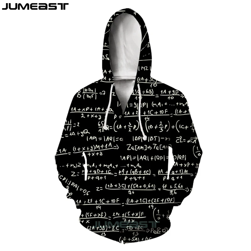 Бренд Jumeast, забавная физика, математическая формула, для мужчин/женщин, с 3D принтом, на молнии, с капюшоном, с геометрическим узором, с длинным рукавом, куртка, спортивный пуловер