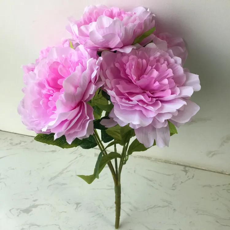 lilac Поддельные пионы(5 головок/шт) Моделирование пеония Полный открытый для свадьбы дома декоративные искусственные цветы - Цвет: lilac