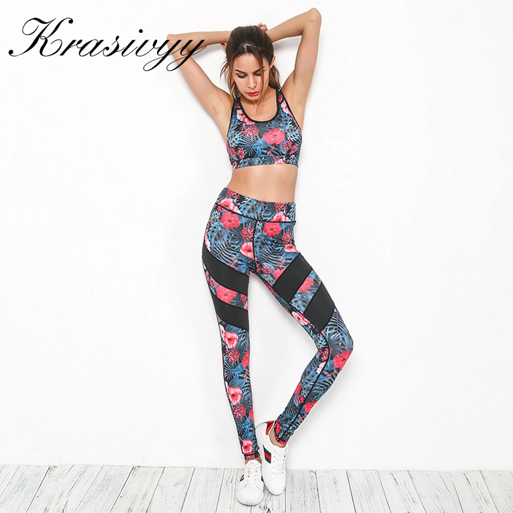Krasivyy New Floral printing Mesh Patchwork tracksuit