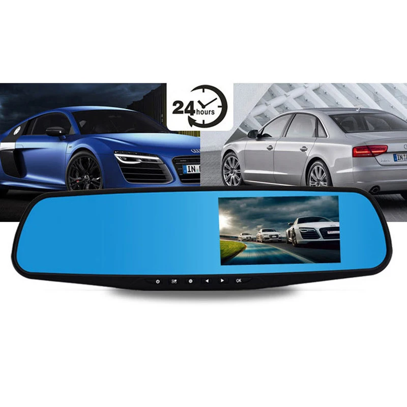 

4.3'' LCD Dual Lens Dash Cam Car Front Rear Mirror DVR HD1080P Camera Video Recorder Rear-view Blue Mirror Car DVR Real G-sensor