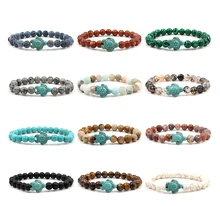 Летние Стильные морские бусины в виде черепахи браслеты для женщин и мужчин классический натуральный камень эластичный браслет дружбы пляжные украшения