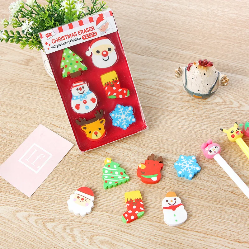 Coloffice 1PC Cartoon Christmas Kawaii Snowman Colorful Shape Eraser For Kids Student Gift Novelty Item Office School Supplies