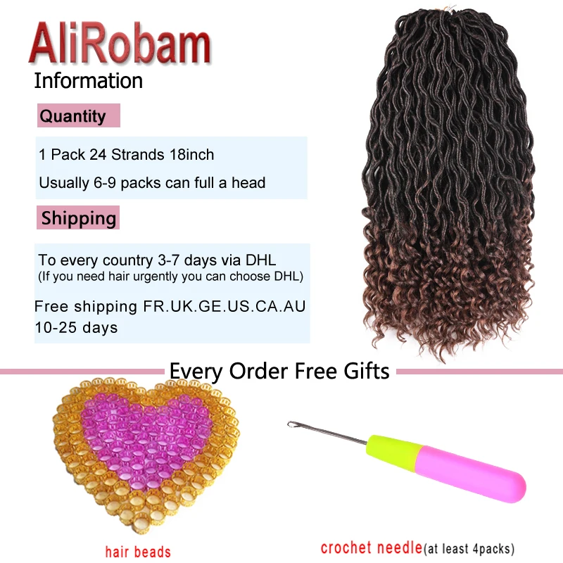 AliRobam богиня Faux locs Curly вязаные волосы 18 дюймов синтетические дреды волосы для наращивания для черных женщин 24 корни/упаковка