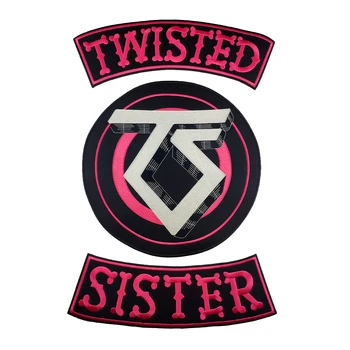 

TWISTED SISTER Biker Motorcycle Rider Embroidered Iron On Back of Jacket Iron Patch Clothes Black twill fabric DIY Eco-Friendly