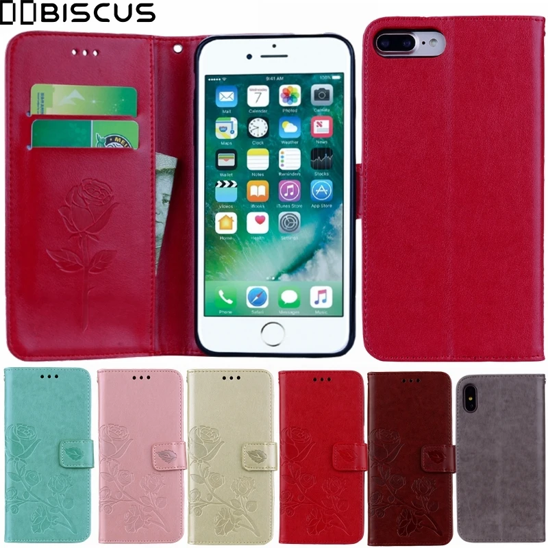 

3D Rose Flip Leather Case For iPhone X XS Max XR Phone Coque on for iPhone 7 8 plus 6 6S Plus 5 5SE 5S SE Wallet Funda Capa