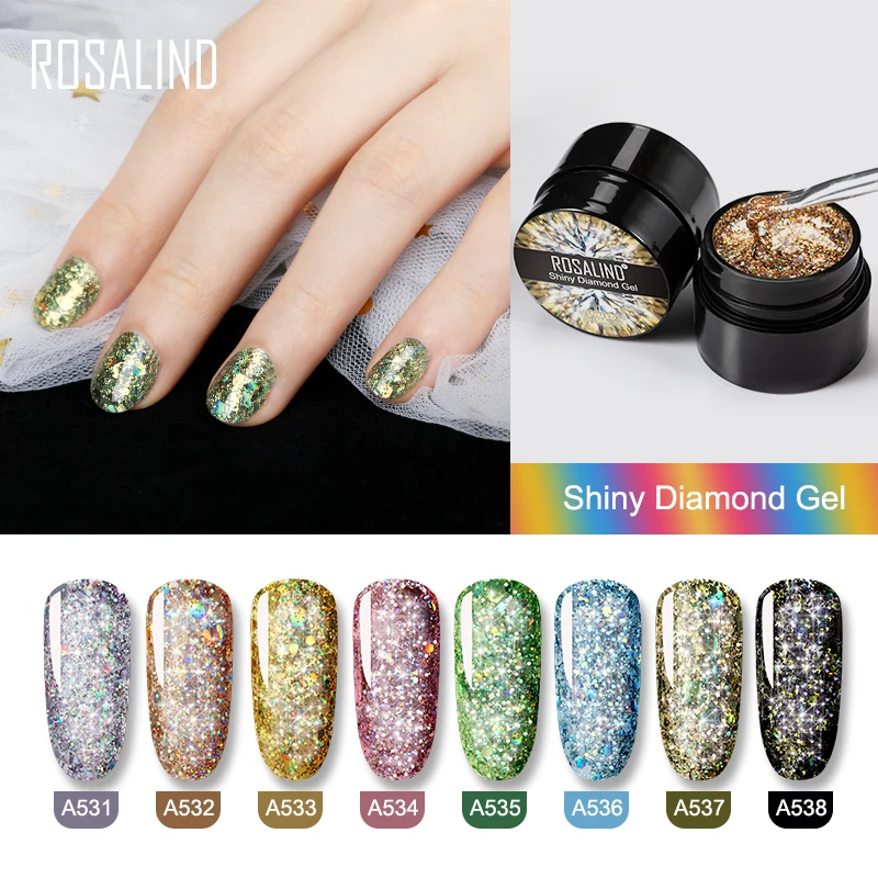 ROSALIND 5ml Shiny Diamond Gel Nail Polish Bright For Glitter Painting Nail Art Design Poly UV Top