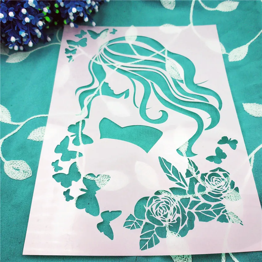

Mermaid plastic mold shield DIY cake scrapbook stencils hollow Embellishments printing lace ruler Valentine's Day